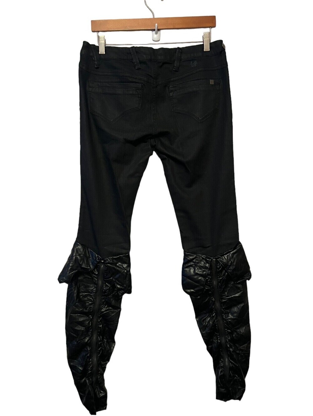 Bébé Jeans with Stacked Vegan Leather Black  Zipup Pants Size 30 Premium Denim
